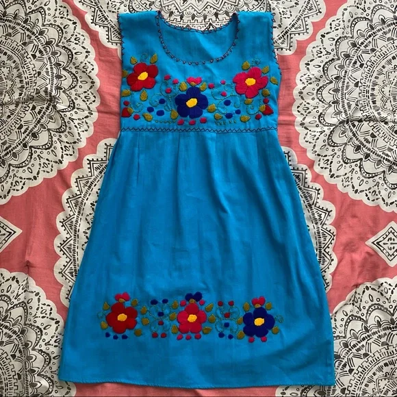 handmade mexican embroidered dresses Women's Mexican Embroidered Short Huipil Dress – LunaSol